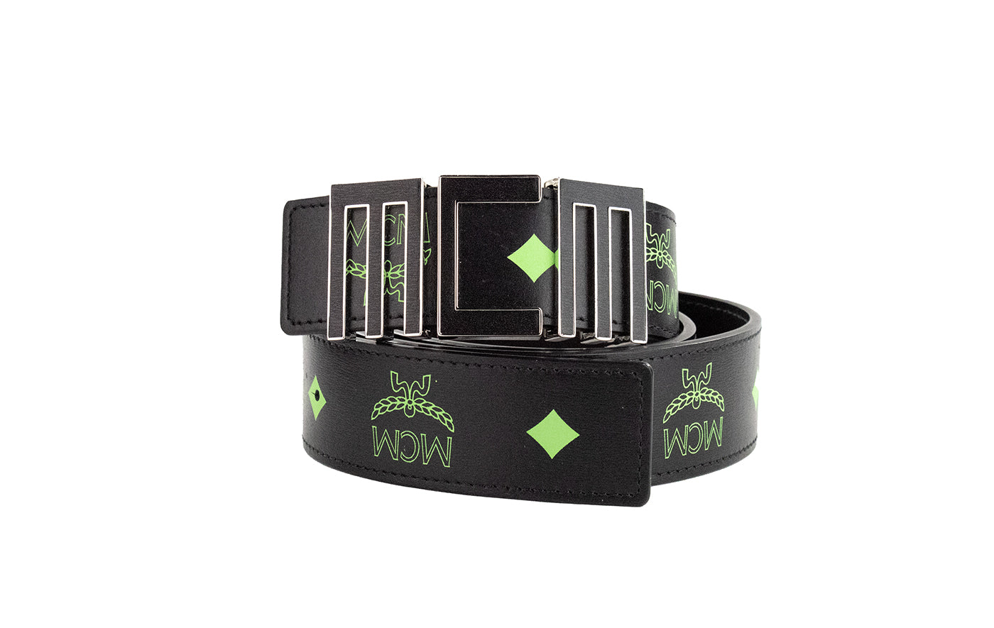 MCM Claus Ceinture d'été en cuir avec logo Visetos lisse vert pour homme