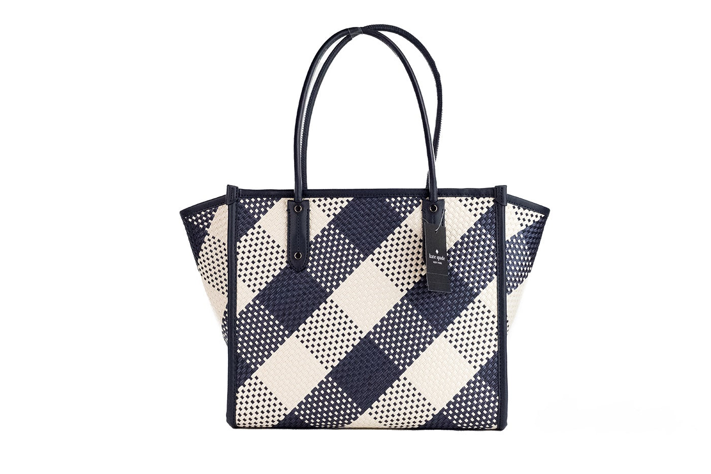 Kate Spade Ella Gingham Blazer Bleu surdimensionné tissé Sac fourre-tout à bandoulière