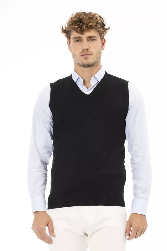 Alpha Studio Elegant V-Neck Vest in Fine Rib Knit