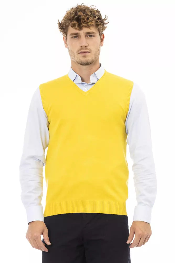 Alpha Studio Gilet jaune élégant à encolure en V