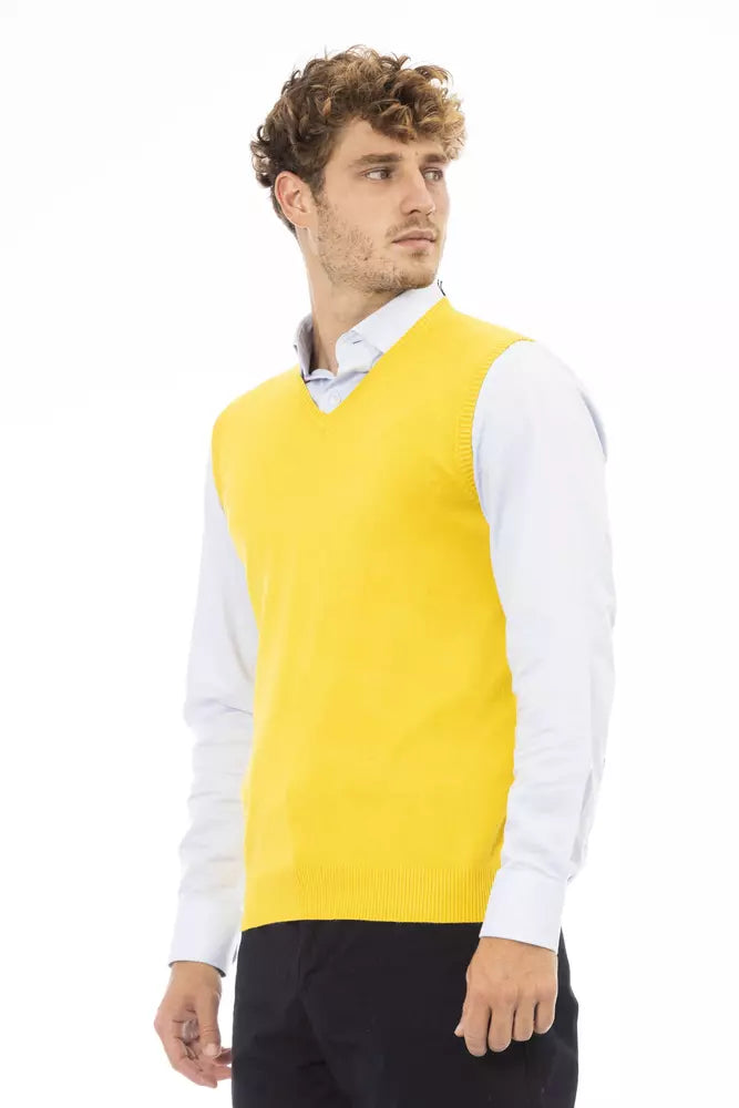 Alpha Studio Gilet jaune élégant à encolure en V