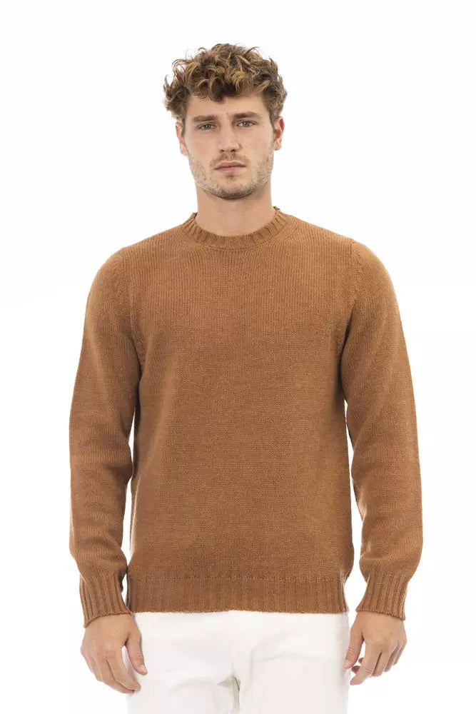 Pull à col rond en mélange d'alpaga beige Alpha Studio pour homme