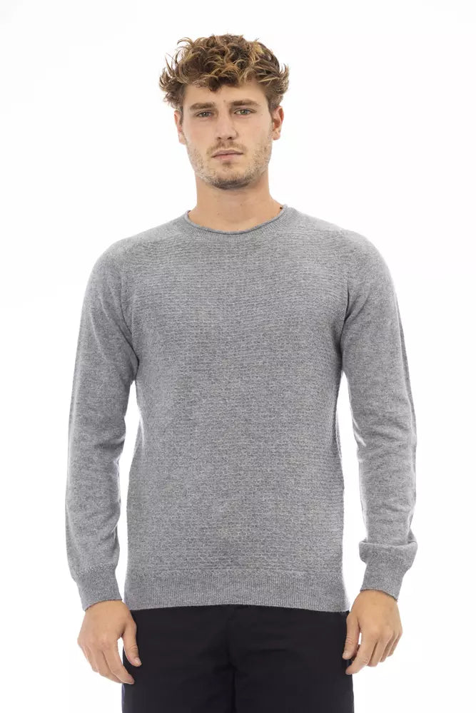 Pull ras du cou gris élégant Alpha Studio pour homme