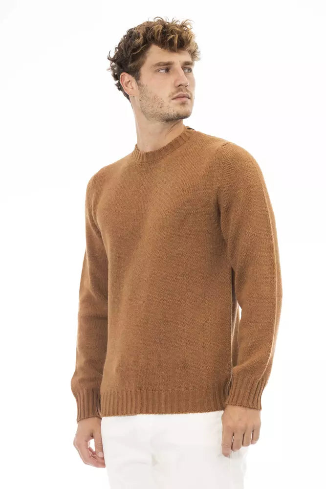 Pull à col rond en mélange d'alpaga beige Alpha Studio pour homme