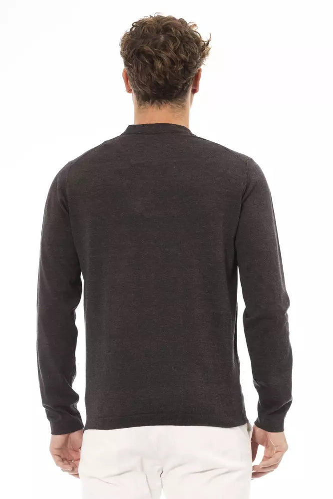 Alpha Studio Pull à col rond marron élégant pour homme