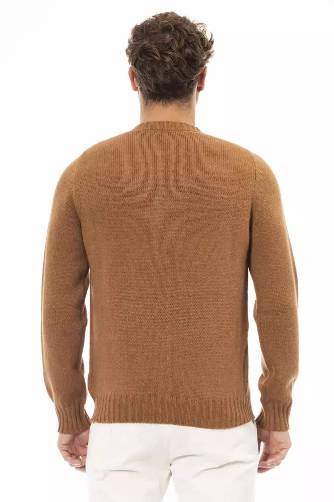 Pull à col rond en mélange d'alpaga beige Alpha Studio pour homme