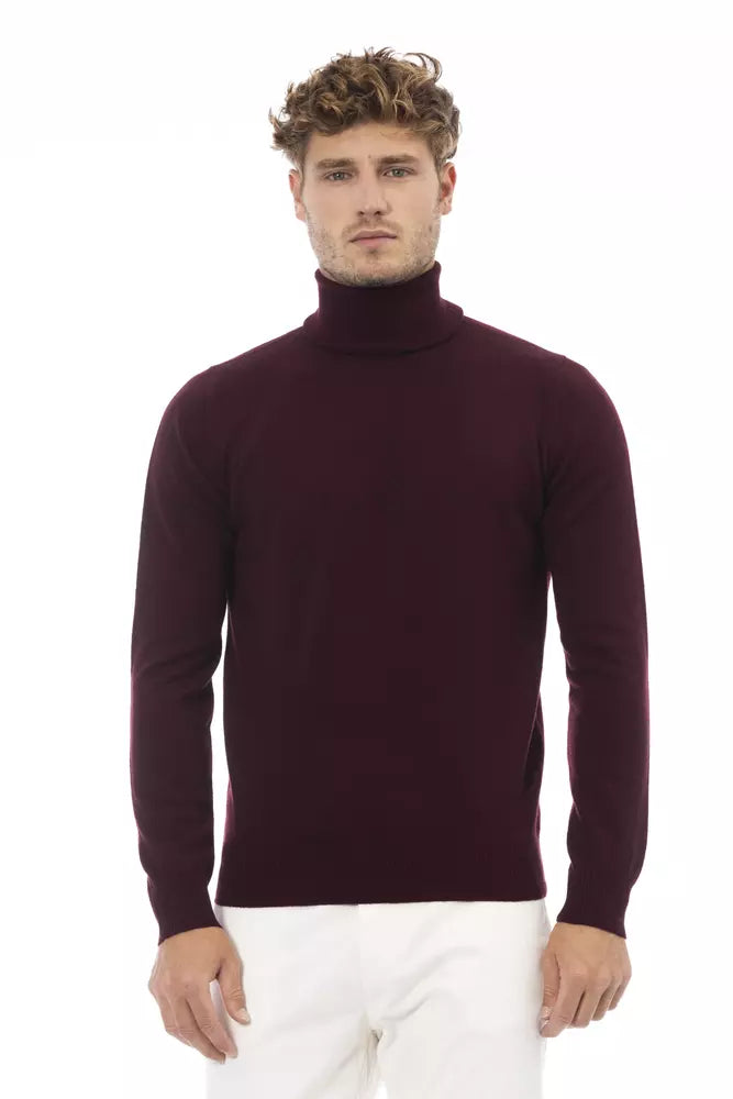 Alpha Studio élégant pull à col roulé bordeaux pour homme