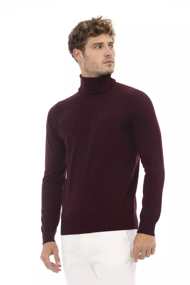 Alpha Studio élégant pull à col roulé bordeaux pour homme