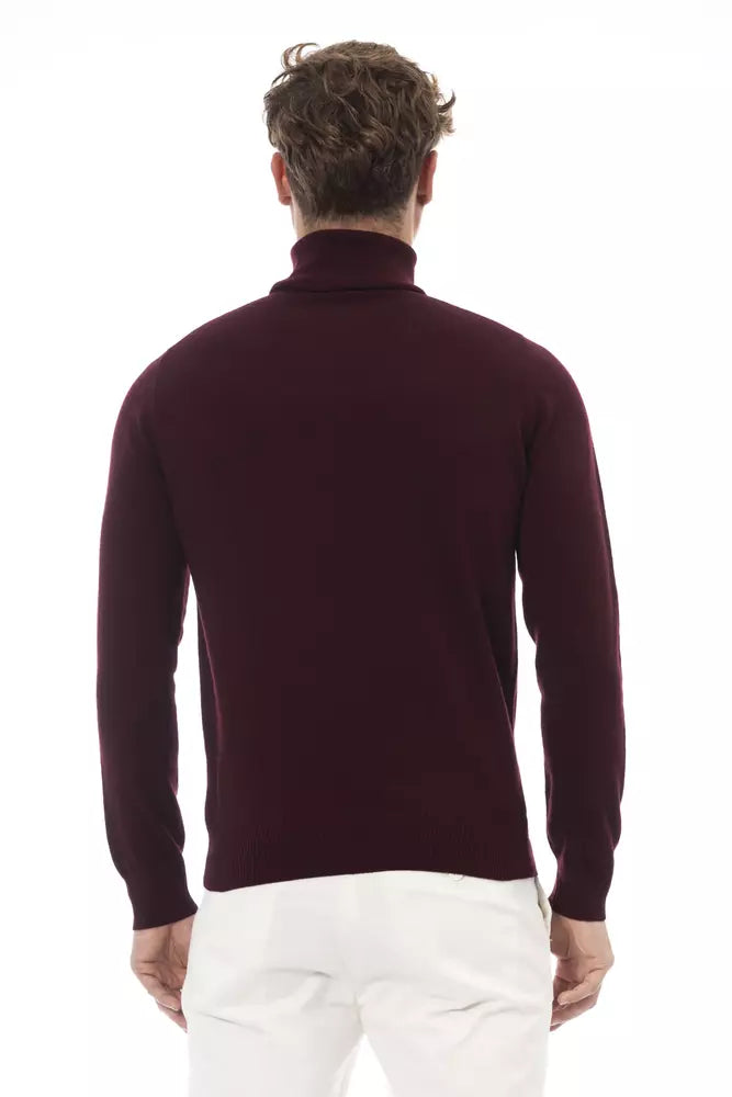 Alpha Studio élégant pull à col roulé bordeaux pour homme