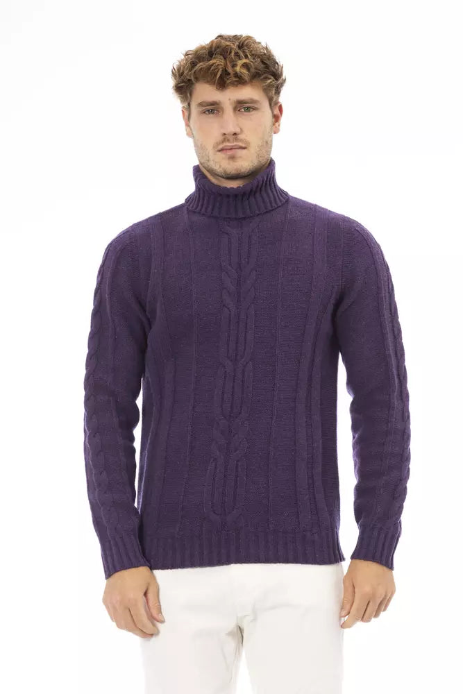 Alpha Studio Pull à col roulé violet élégant pour homme