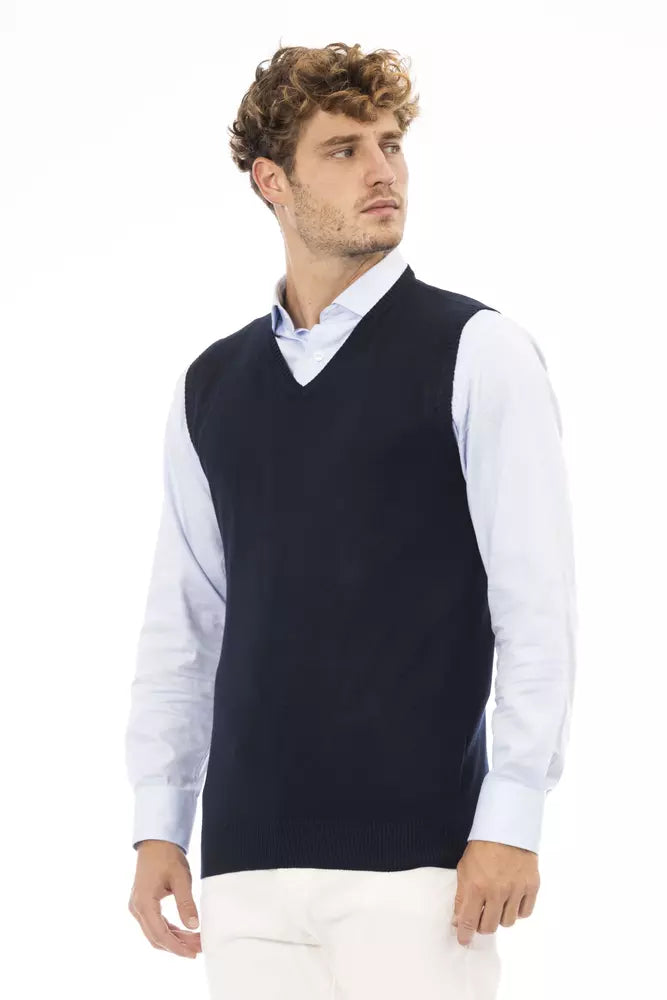 Alpha Studio Gilet élégant bleu à col en V pour homme