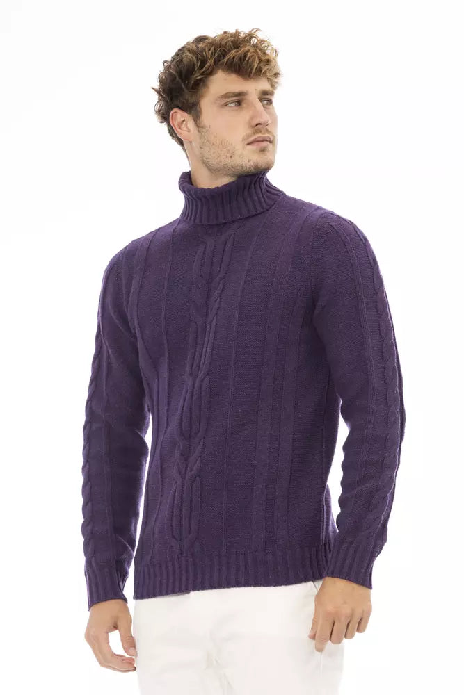 Alpha Studio Pull à col roulé violet élégant pour homme