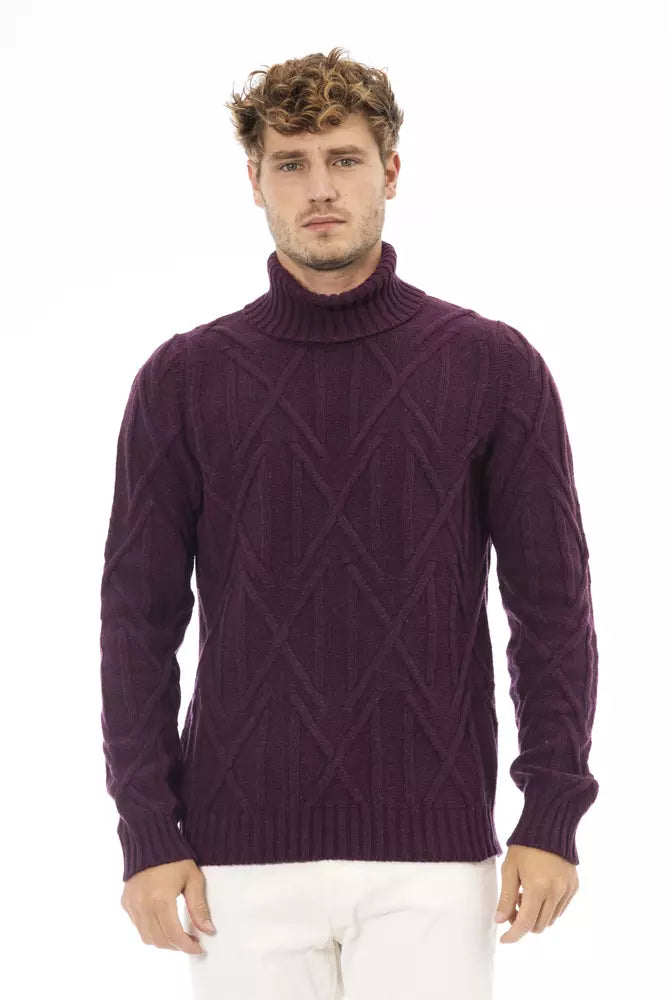 Alpha Studio Pull à col roulé violet élégant pour homme