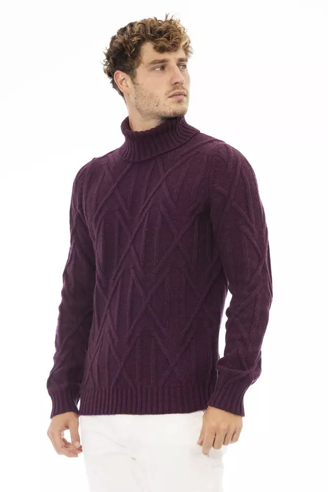 Alpha Studio Pull à col roulé violet élégant pour homme