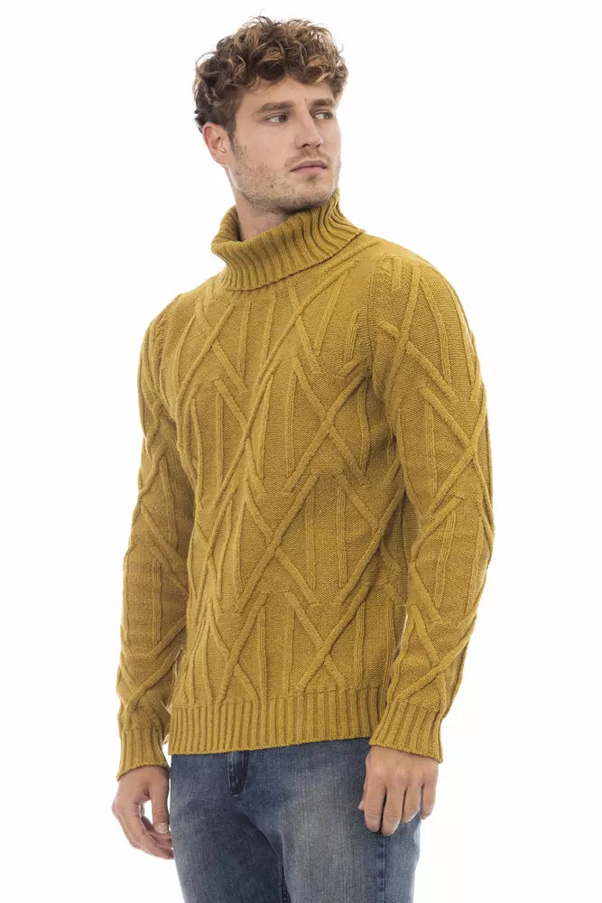 Alpha Studio Yellow Merino Wool Men Sweater