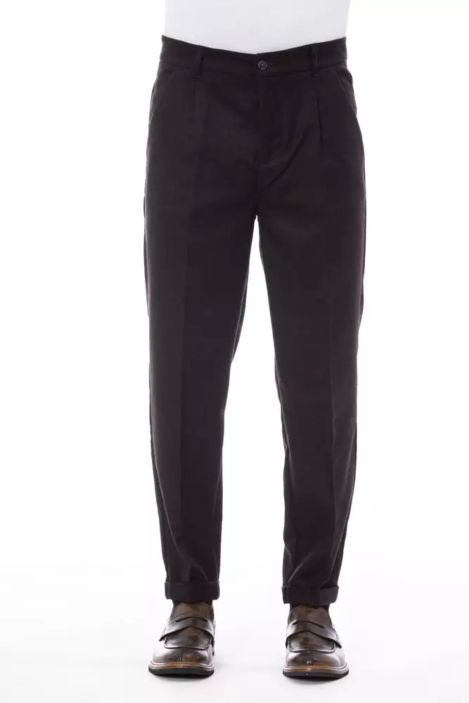 Alpha Studio Brown Wool Men's Pant