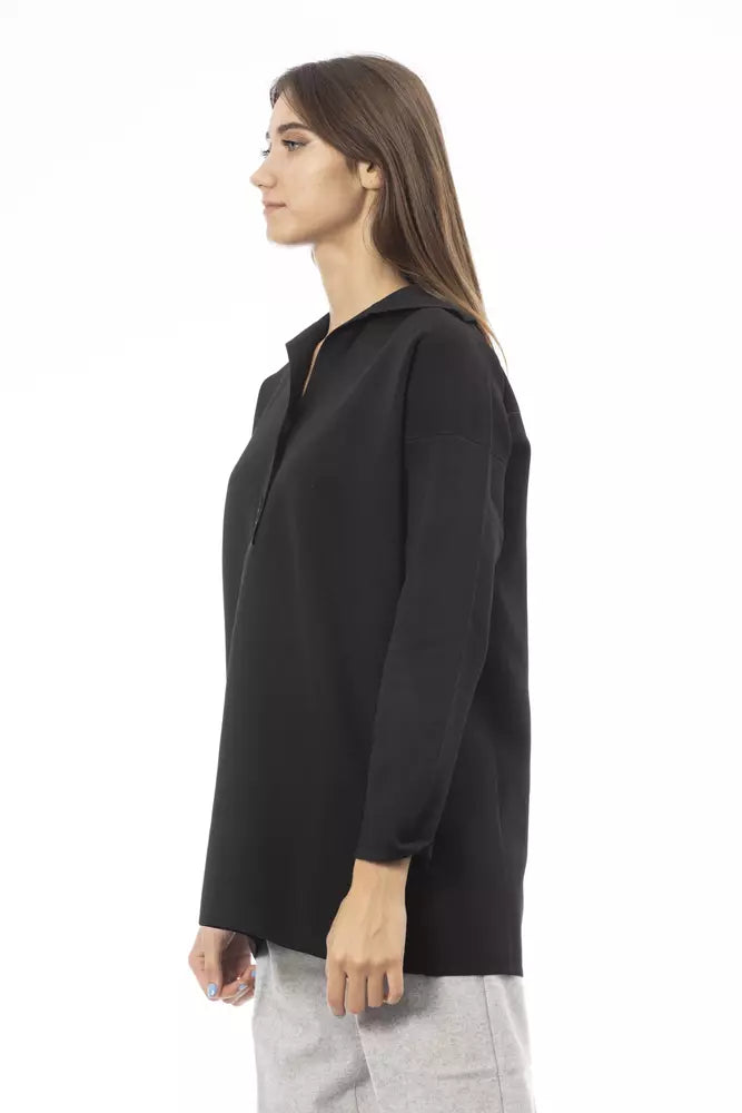 Alpha Studio Elegant Long Sleeve T-Shirt with Button Closure