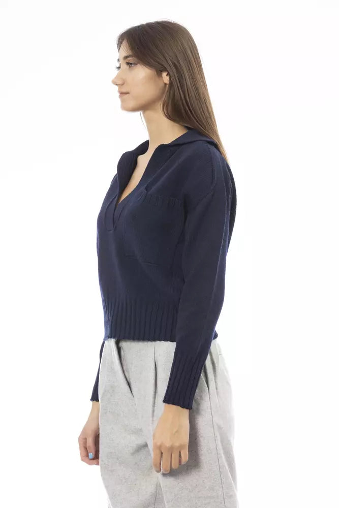 Alpha Studio Chic - Pull en laine mélangée à col en V en bleu