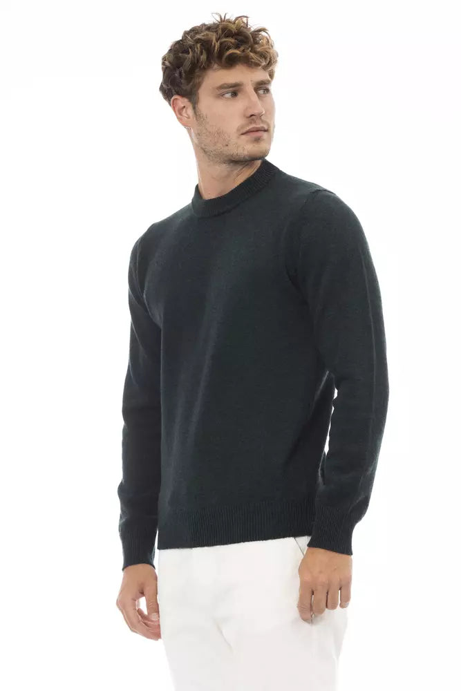 Alpha Studio élégant pull en laine à col rond vert