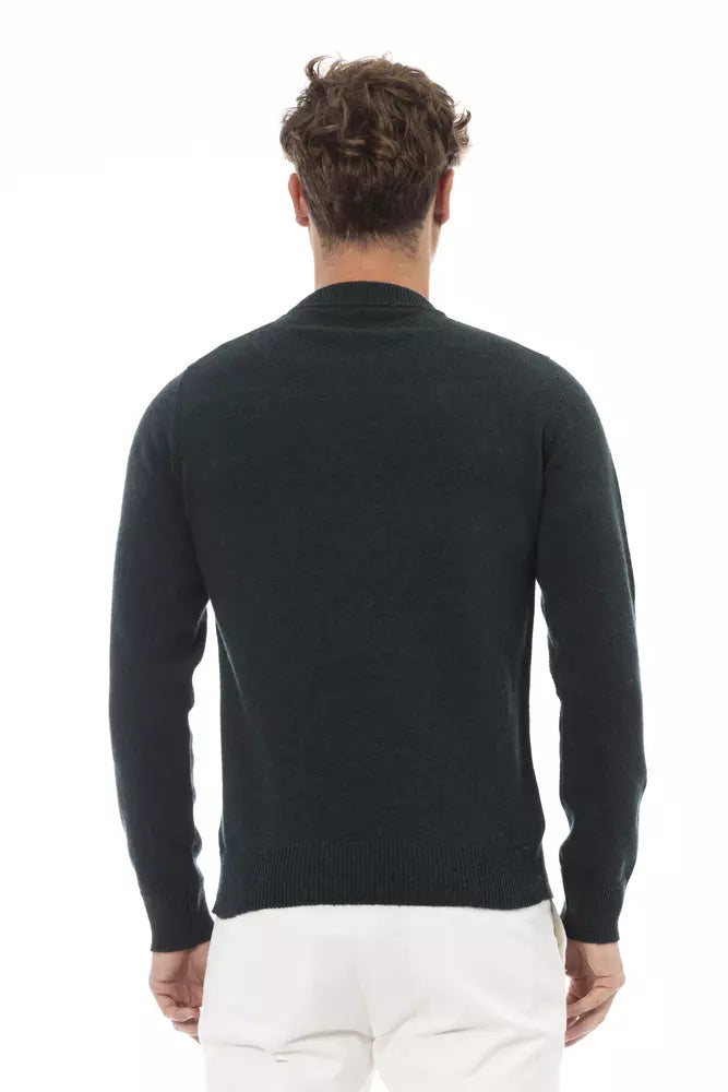 Alpha Studio élégant pull en laine à col rond vert