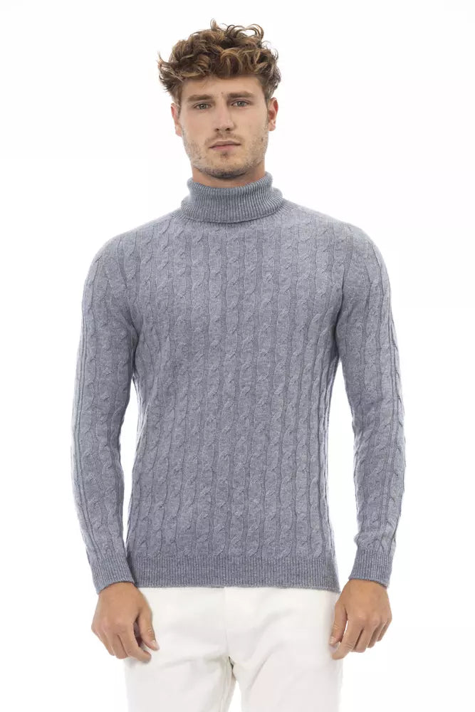 Alpha Studio élégant pull à col roulé bleu clair