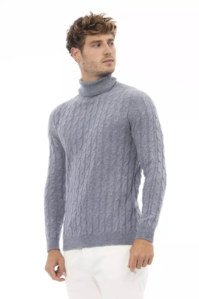 Alpha Studio élégant pull à col roulé bleu clair