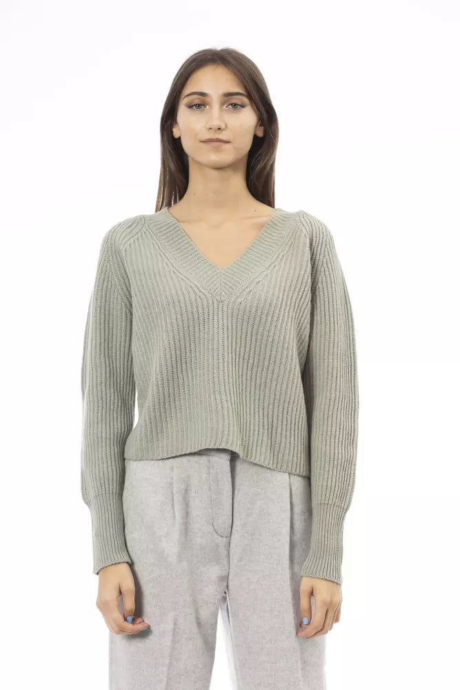 Alpha Studio Emerald Elegance V-Neck Sweater - Cozy Chic