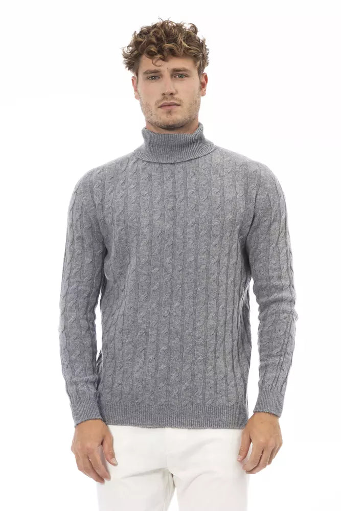 Alpha Studio Pull à col roulé gris élégant pour homme