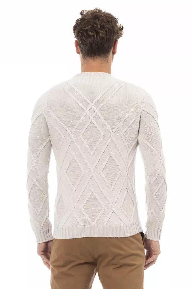 Pull classique à col rond en laine mérinos beige Alpha Studio