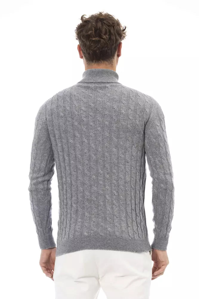 Alpha Studio Gray Wool Men Sweater