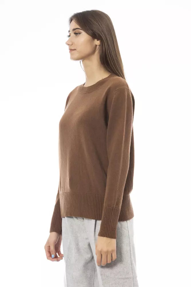 Alpha Studio Cashmere Crew Neck Sweater in Rich Brown