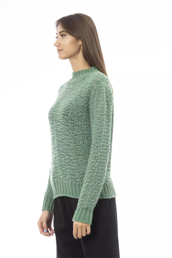 Alpha Studio Chic Pull vert à col montant pour elle