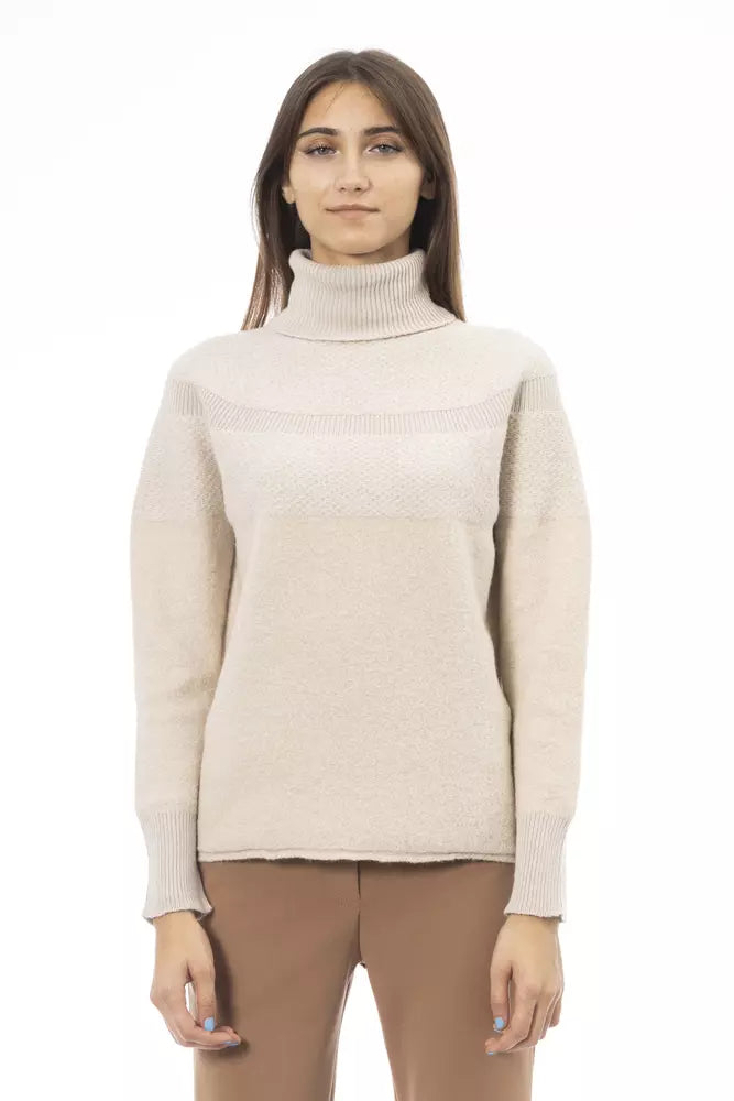 Alpha Studio élégant pull à col roulé beige