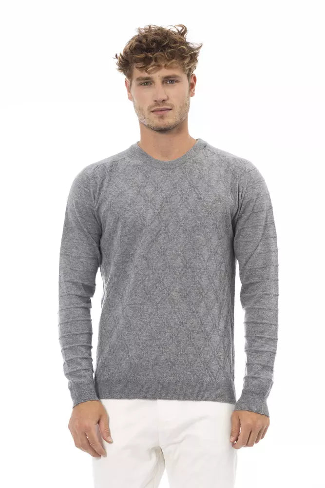 Alpha Studio Pull ras du cou gris élégant en mélange de luxe