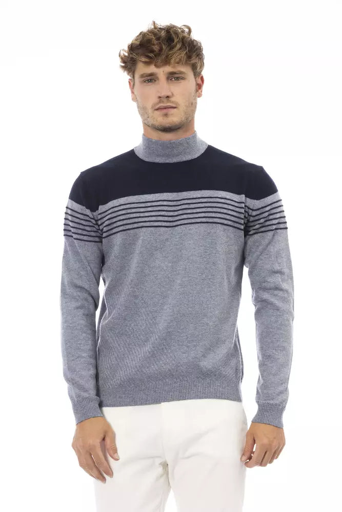 Alpha Studio Pull élégant à col montant bleu clair pour homme