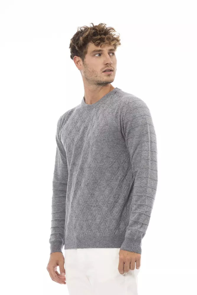 Alpha Studio Pull ras du cou gris élégant en mélange de luxe