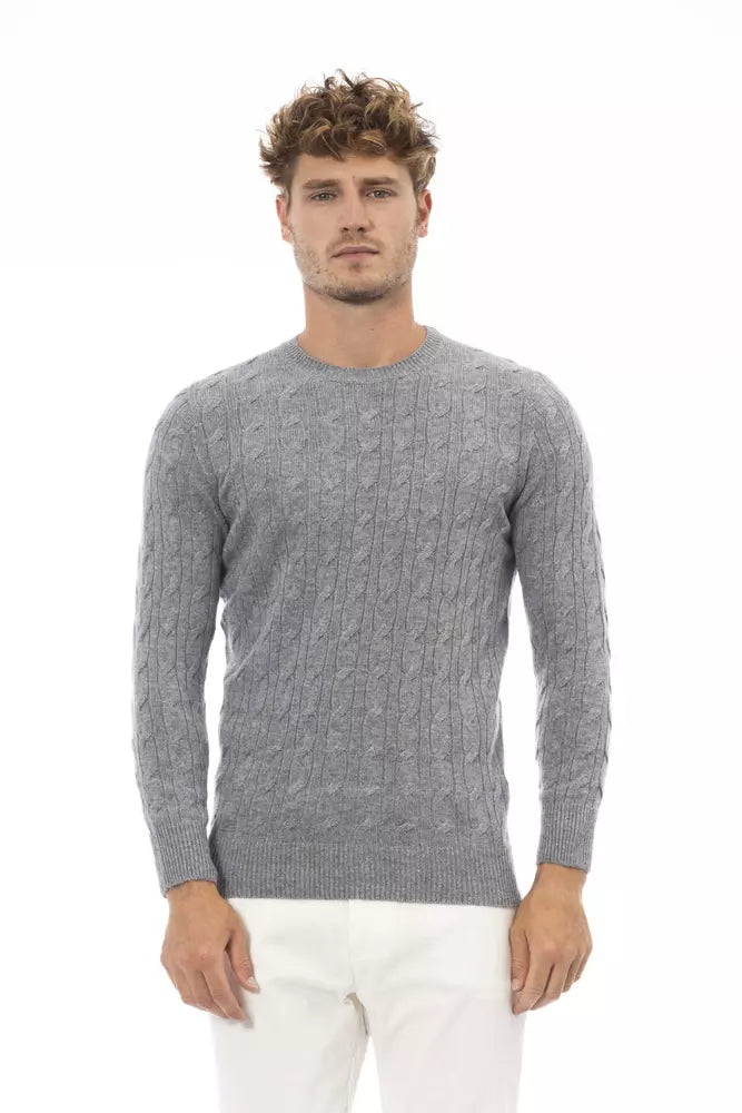 Alpha Studio Gray Wool Men Sweater