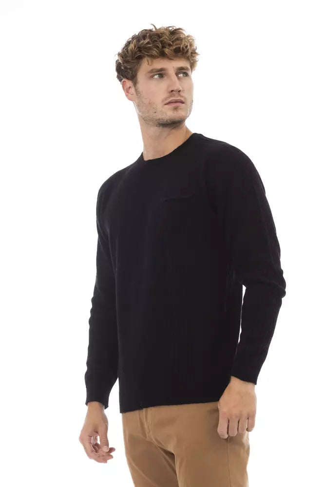 Alpha Studio - Pull élégant à col ras du cou avec poche en noir