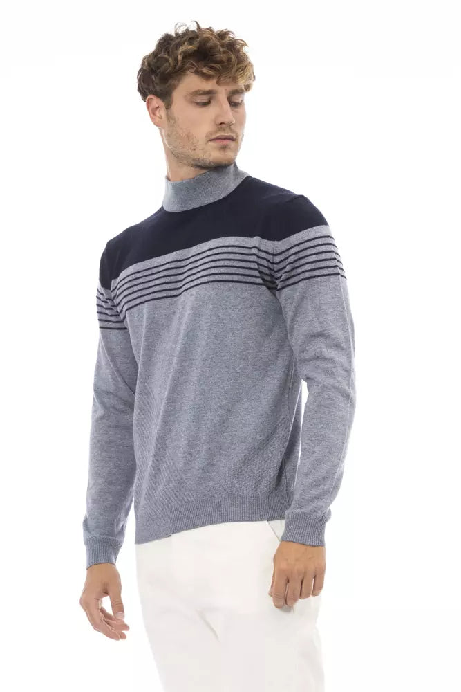 Alpha Studio Pull élégant à col montant bleu clair pour homme