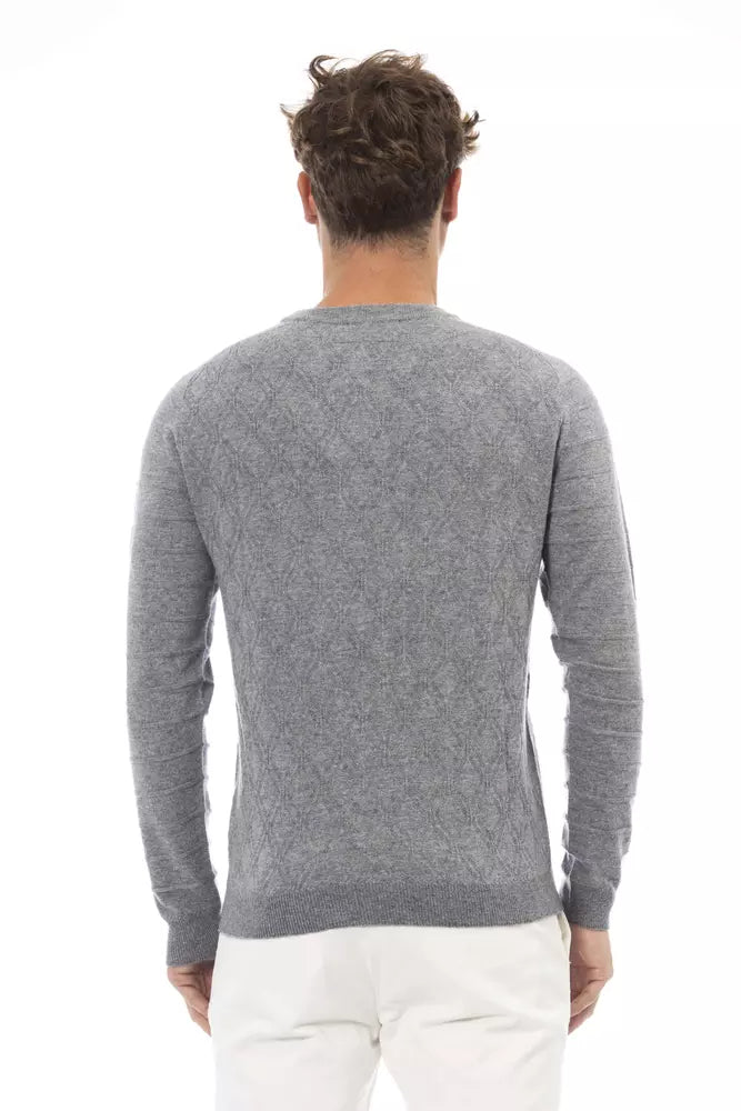 Alpha Studio Pull ras du cou gris élégant en mélange de luxe