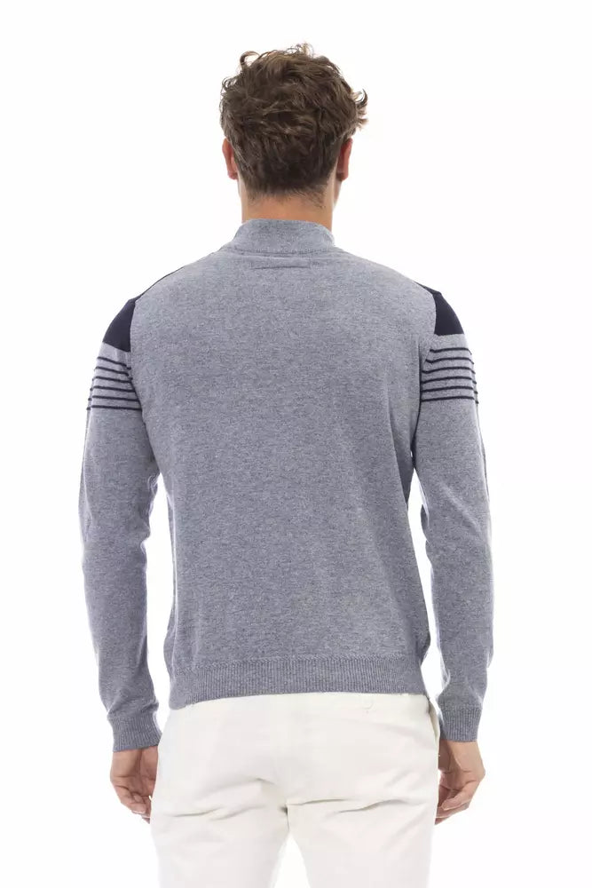 Alpha Studio Pull élégant à col montant bleu clair pour homme