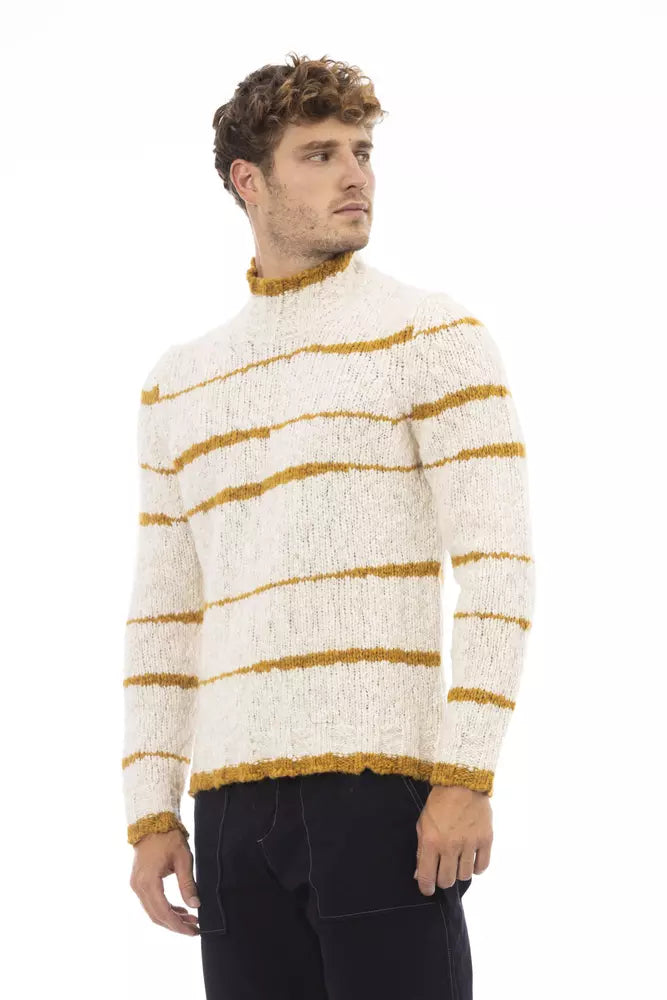 Alpha Studio Beige Alpaca Leather Men Sweater