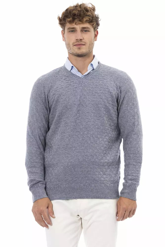 Alpha Studio Light Blue Wool Men Sweater