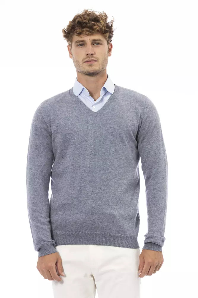 Alpha Studio Light Blue Wool Men Sweater