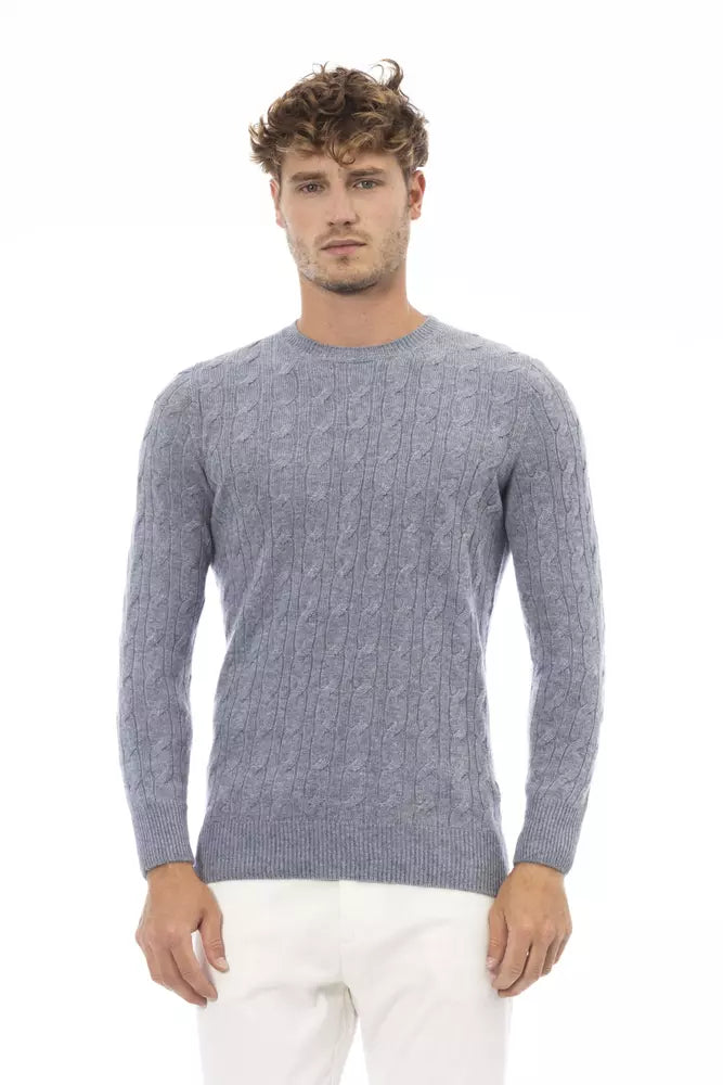 Alpha Studio élégant pull à col rond bleu clair