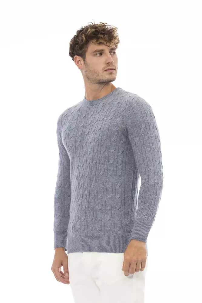 Alpha Studio élégant pull à col rond bleu clair