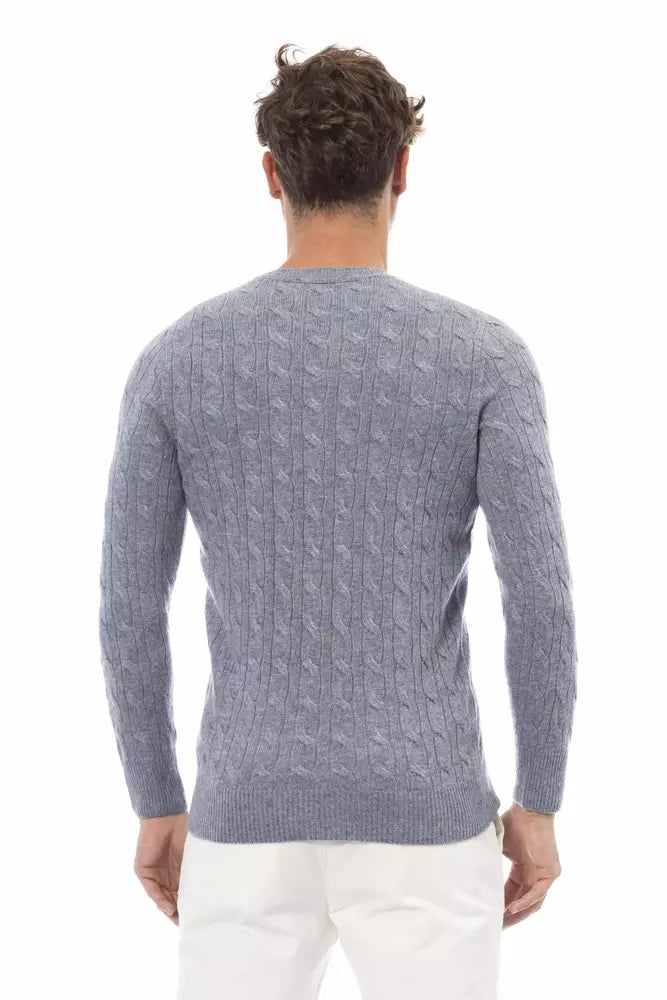 Alpha Studio élégant pull à col rond bleu clair