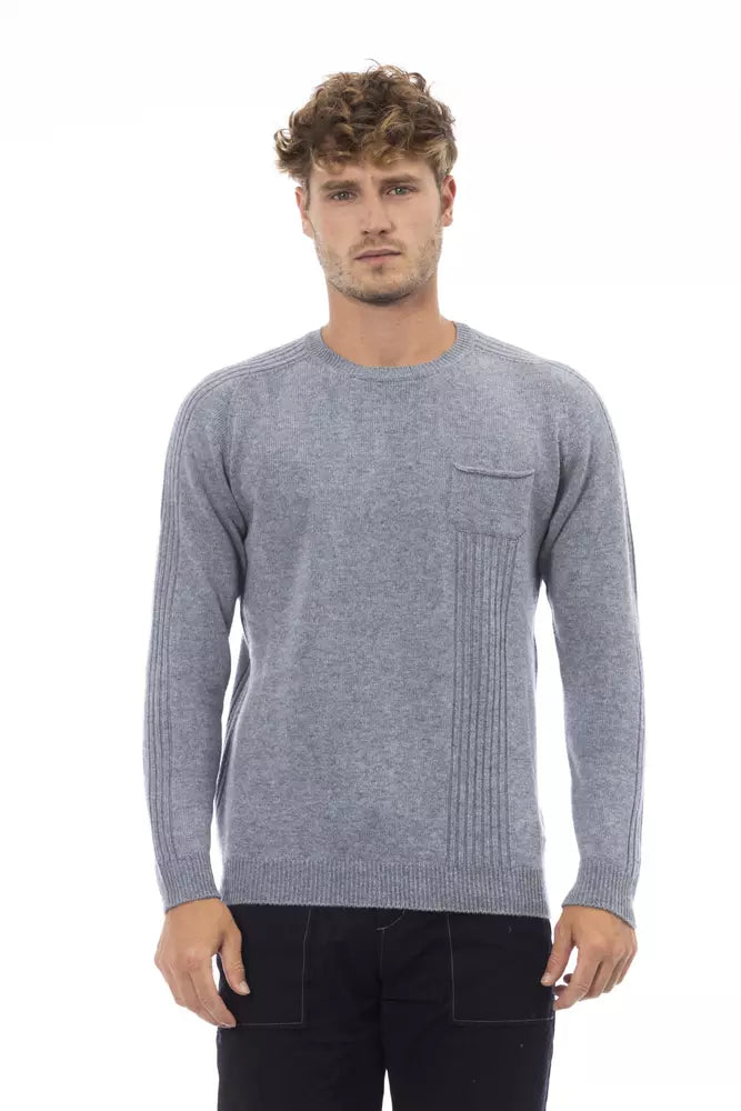 Alpha Studio élégant pull à col rond bleu clair