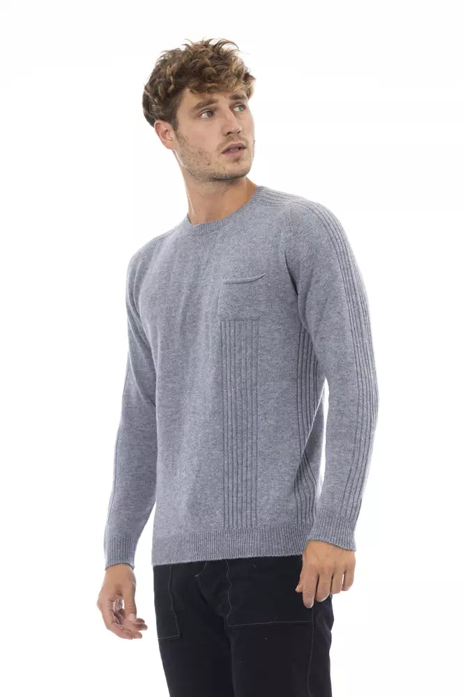 Alpha Studio élégant pull à col rond bleu clair