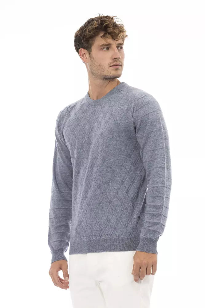 Alpha Studio élégant pull à col rond bleu clair